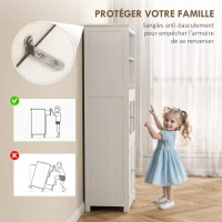 HOMCOM Armoire de cuisine buffet cuisine vaisselier meuble de rangement avec 2 niches, 2 placards avec 4 portes dont 2 portes vitrées, étagère réglable - dim. 60I x 30P x 162H cm blanc(m-7)