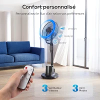HOMCOM Ventilateur brumisateur silencieux 90W ventilateur sur pied 128cm oscillation 70° 3 vitesses 3 modes minuterie noir(m-5)