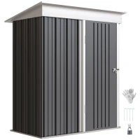 Outsunny Gartenschuppen, Outdoor-Geräteschuppen aus Wellstahl, Wanddesign, verstellbare Regalböden, verschließbare Tür Dunkelgrau(m-11)