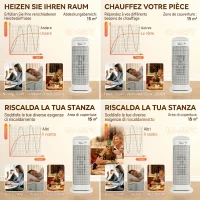 HOMCOM Încălzitor electric ceramic 2000W, 4 moduri și încălzire reglabilă, oscilație la 55°, alb(m-5)