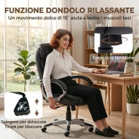 HOMCOM Sedia da Ufficio Ergonomica Girevole in Pelle PU con Dondolo e Altezza Regolabile, Nero(m-6)