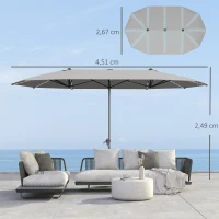 Outsunny Doppelschirm mit Solar-Lichtern, Aluminium, Polyester, UPF50+ Schutz, UV-beständig, Terrassenschirm, Dunkelgrau(m-3)