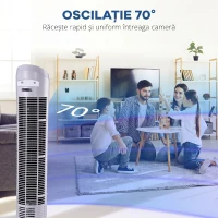 HOMCOM Ventilator turn oscilant de 45W cu 3 trepte de viteză, ventilator coloană din plastic ABS, 27x27x75 cm, alb(m-5)