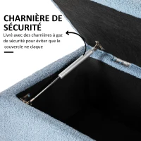 HOMCOM Banc de rangement coffre de rangement revêtement bouclette, pieds en bois de caoutchouc 95 x 38 x 45 cm bleu(m-7)