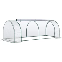 Outsunny Serre de Jardin Tunnel mini serre tunnel serre à tomates 2,5L x 1l x 0,8H m Grande Porte zippée bâche Plastique Transparent métal époxy Vert(m-12)