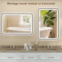 HOMCOM Miroir salle de bain avec éclairage 90 x 60 cm, miroir LED mural, anti-buée, 3 couleurs lumière, dimmable, noir(m-9)