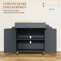 HOMCOM Carucior de bucătărie din lemn cu sertar, suport pentru condimente și dulap, 109x40x89 cm, gri și culoare lemn(m-5)