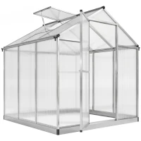 Outsunny Gewächshaus aus Aluminium und Polycarbonat in 4,6 m², Maße 2,42L x 1,9B x 1,95H m, Lüftungsfenster, Tür mit Riegel(m-1)