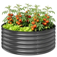 Outsunny Hochbeet, Verzinkter Pflanzkübel mit Sicherheitsrand, Pflanzbox mit offenem Boden, 120 x 120 x 43 cm, Dunkelgrau(m-10)