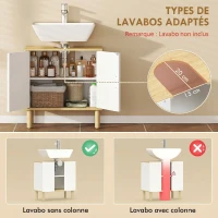 HOMCOM Meuble sous lavabo, meuble de salle de bain avec 2 portes et étagère réglable, 60 x 30 x 61 cm, blanc(m-4)