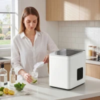 HOMCOM Zelfreinigende tafel-ijsblokjesmachine, compacte ijsbereider met schep en mand, wit(m-9)