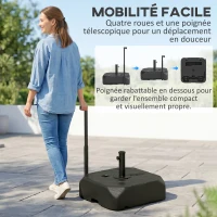 Outsunny Pied de parasol  à roulettes à remplir avec 45 kg d'eau / 72 kg de sable, pour mât de Ø 38 et 48 mm, noir(m-4)