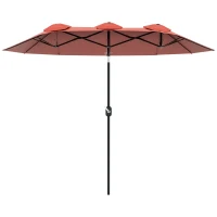 Outsunny Sonnenschirm, Gartenschirm, neigbar, mit Handkurbel, Winddach, Polyester+Stahl, Weinrot, 295 x 152 cm(m-11)
