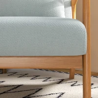 HOMCOM Fauteuil de salon avec cadre en bois massif fauteuil lounge - assise profonde - accoudoirs - lin synthétique gris clair(m-6)