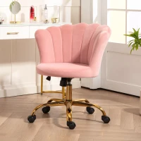 HOMCOM Chaise bureau en velours, chaise coiffeuse avec dossier en pétale, hauteur réglable, 69 x 64 x 80-90 cm, rose(m-10)
