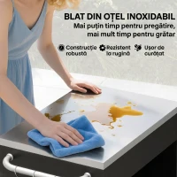 HOMCOM Cărucior de Bucătărie din Oțel Inoxidabil cu Dulap Contenitor și 6 Cârlige, 86x50x86,5 cm, Negru(m-4)