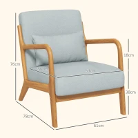 HOMCOM Fauteuil de salon avec cadre en bois massif fauteuil lounge - assise profonde - accoudoirs - lin synthétique gris clair(m-3)