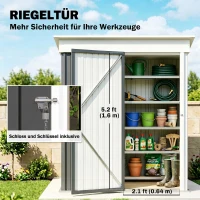 Outsunny Gartenschuppen, Outdoor-Geräteschuppen aus Wellstahl, Wanddesign, verstellbare Regalböden, verschließbare Tür Dunkelgrau(m-7)
