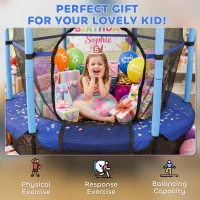 HOMCOM Trambulină Elastică pentru Copii Ø1,6x1,9 m cu Plasă de Siguranță și Stâlpi Căptușiți, Vârsta 3-10 Ani, Albastră(m-9)