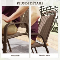 Outsunny Lot de 4 chaises de jardin chaises empilables d'extérieur haut dossier et accoudoirs cadre acier 56x66x91cm marron foncé(m-7)