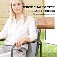 Outsunny Ensemble de Salle à Manger d'Extérieur 7 Pièces pour 6 Personnes, Table en Verre et Chaises en Maille avec Accoudoirs Décoratifs, Gris(m-6)