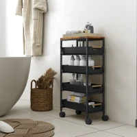 HOMCOM Desserte cuisine, chariot de rangement à roulettes 5 niveaux avec 4 tiroirs coulissants, étagère de rangement, noir(m-9)