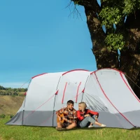 Outsunny Tente de camping familiale 6-8 personnes, tente tunnel imperméable, portes + fenêtres, 5,1 x 2,4 x 1,8 cm, gris clair(m-10)