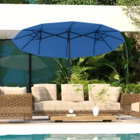Outsunny Sonnenschirm, Gartenschirm, neigbar, mit Handkurbel, Winddach, Polyester+Stahl, Marineblau, 285 x 147 cm(m-2)