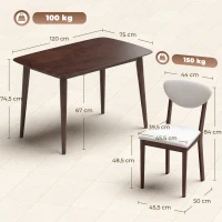 HOMCOM Ensemble table salle à manger avec 4 chaises, table de cuisine avec chaises pour 4 personnes, assise rembourrée, crème(m-3)