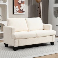 HOMCOM Canapé 2 places 120 cm avec coussins de dossier amovibles, tissu chenille pour salon, chambre, bureau, beige(m-10)