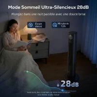 HOMCOM Ventilateur colonne silencieux 28dB, vitesse 8m/s, ventilateur tour chambre, 12 vitesses, 4 modes, minuterie 12H, noir(m-6)