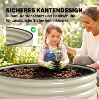 Outsunny Hochbeet, Verzinkter Pflanzkübel mit Sicherheitsrand, Pflanzbox mit offenem Boden, 120 x 120 x 43 cm, Cremeweiß(m-6)