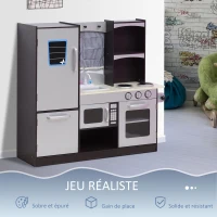HOMCOM Cuisine pour enfants en bois dinette jeu d'imitation éducatif complet nombreux accessoires & rangements inclus MDF pin 105 x 32 x 95 cm argenté et noir(m-7)