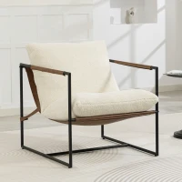 HOMCOM Fauteuil salon, fauteuil d'appoint rembourré en tissu bouclette, large assise et structure en acier, 77x91x80cm, crème(m-10)
