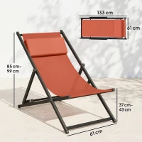 Outsunny Lot de 2 bain de soleil, chaise longue pliante avec appuie-tête en textilène inclinable 60 x 100 x 85 cm, rouge brique(m-3)