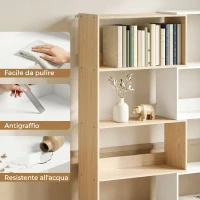 HOMCOM Libreria Angolare, Scaffale 5 Ripiani, Design Rotante 350°, Legno Fruttato/Bianco(m-8)