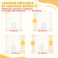 PawHut Barrière de sécurité animaux avec porte fermeture automatique système de double verrouillage, acier blanc(m-7)