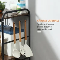 HOMCOM Carucior de bucătărie cu 2 coșuri detașabile din metal, 2 rafturi din PAL și cârlige laterale, 40x38x111cm(m-7)