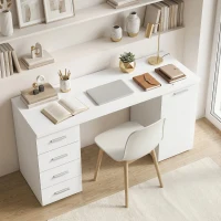 HOMCOM Computertafel met 4 laden en kast, 140 cm bureau voor werkkamer, witte houtlook(m-2)