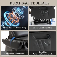 HOMCOM Fernsehsessel mit Aufstehhilfe Elektrischer Relaxsessel mit Fernbedienung, Fußstütze, Liegefunktion, Dunkelgrau(m-5)