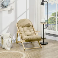 HOMCOM Fauteuil Chaise de Salon Pliable et inclinable en Bois Fauteuil Relax Confortable avec Coussin capitonné épais - 71 x 89 x 96 cm marron clair(m-10)