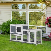 PawHut Clapier intérieur bois avec roulettes 2 étages rampes - dim. 147L x 45,5l x 88,5H cm - gris et blanc(m-10)