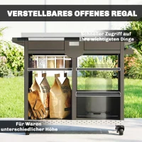 Outsunny Grillwagen 5-Etagen Grilltisch mit Edelstahl Arbeitsfläche verstellbar Regale Schublade Rollen Gewürzhalter Müllständer(m-5)