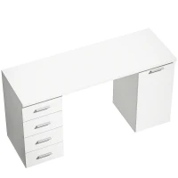 HOMCOM Computertafel met 4 laden en kast, 140 cm bureau voor werkkamer, witte houtlook(m-1)