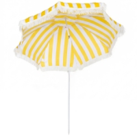 Outsunny Sonnenschirm Strand Ø180 cm Strandschirm mit Sandanker verstellbarer Neigung Tragetasche für Reisen Strand Gelb+Weiß