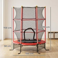 HOMCOM Trambulin Elastic pentru Copii Ø1.6x1.9 m cu Plasă de Siguranță și Stâlpi Căptușiți, Vârsta 3-10 Ani, Roșu(m-3)