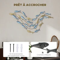 HOMCOM Décoration murale en métal moderne, sculpture murale en métal avec motif de poisson unique, 100 x 50 cm, bleu clair(m-5)