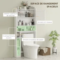 HOMCOM Meuble WC dessus de toilette ou machine à laver, 2 portes, 3 compartiments, porte-papier toilette, 80x19,5x170cm, blanc(m-4)