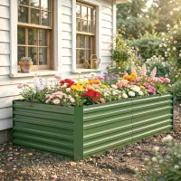 Outsunny Pflanzenkübel, Handliches Blumenbeet zum Anpflanzen, Hegen und Pflegen, Hochbeet, Stahl, Grün(m-9)