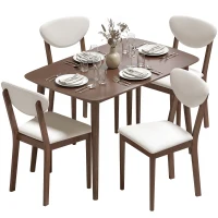HOMCOM Ensemble table salle à manger avec 4 chaises, table de cuisine avec chaises pour 4 personnes, assise rembourrée, crème(m-11)